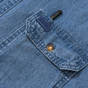 Chemise en jean pour homme à manches longues, couleur unie, décontractée, col rabattu, poches, délavage à la pierre, coupe classique, manches complètes - Product Image 6
