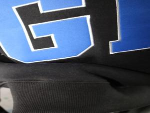 GDT BLACK <b>Mock</b> <b>Neck</b> Sweatshirt 100% Navy Blue Applique Embroidery wide <b>neck</b> Sweatshirt Finer Threads - Product Image 5