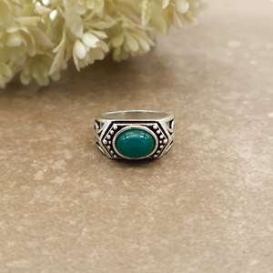 SHYAM JEWELRS Handcrafted Brass 925 Sterling <b>Silver</b> Plated Green Onyx Bezel <b>Set</b> Vintage Oxidized Boho Hippie Statement <b>Ring</b> for - Product Image 2