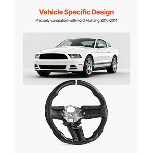 Volante a D in fibra di carbonio con fondo piatto per Ford Mustang 2010-2014, con impugnatura in pelle e texture antiscivolo - Product Image 2