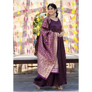 Conjunto de Traje de Satén Banarasi Morado Ecológico para Mujer, Talla XS, Marca Juhi - Product Image 5