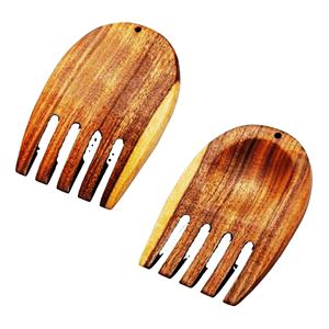 Ensemble de pinces à salade en bois d'acacia et de 2 spatules, ustensiles durables faits à la main, petite taille S - Product Image 1