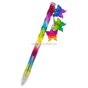 Stylos de couleur fantaisie en plastique 17 cm multicolores avec breloque papillon pour enfants - Product Image 1