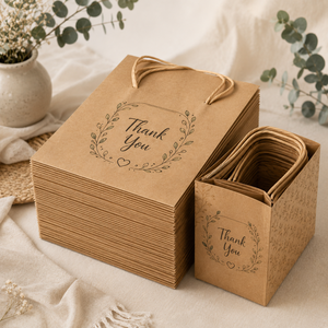 Thank You <b>Biodegradable</b> Kraft <b>Paper</b> Bag Floral Design Twisted Handles Eco-Friendly Gift Packaging Standard Size Classic Style - Product Image 6