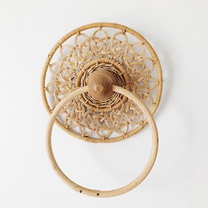 Latest design rattan scarf ring wall mounted kitchen <b>rack</b> decorative bathroom <b>rail</b> towel rings - Product Image 3
