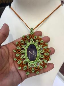 Handmade Green Macrame Necklace with Labradorite Stone Pendant <b>Silver</b> <b>Beads</b> Boho Style Jewelry Wholesale - Product Image 4