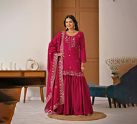Traje Sharara Étnico Indio Pakistaní de Diseño Moderno, Tejido Georgette Pesado, Tradicional para Invierno y Verano, Cosido, para Fiesta