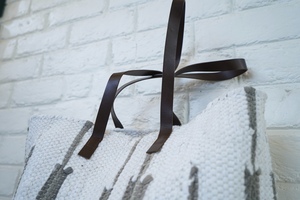 Sac fourre-tout en coton avec anses en cuir, motif uni, style bohème, écologique, sac à bandoulière ouvert pour femme - Product Image 3