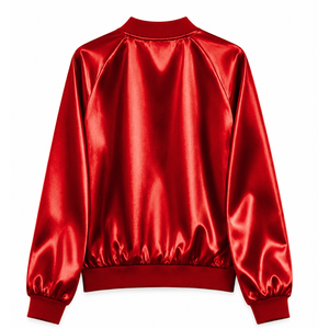 Veste en satin respirant personnalisée NSPDK Sorority avec logo brodé sur le devant, rouge et or, manches longues, pour femme - Product Image 3