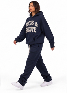 Conjunto Deportivo de Felpa para Mujer, con Capucha Bordada, Hombros Caídos, Pantalones Deportivos Gruesos de 500 GSM, Estilo Francés - Product Image 3