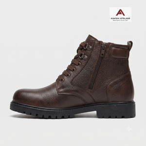 Botas de Tobillo de Cuero Genuino Marrón Oscuro para Hombre, con Cordones en la Puntera, Cierre de Cremallera Lateral, Entresuela de PU, Resistentes, Casuales, para Trabajo al Aire Libre - Product Image 2