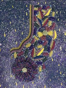 Tissu en coton brodé de perles étoiles violettes, panneau traditionnel ethnique musulman, artisanat textile pour la décoration de vêtements - Product Image 1
