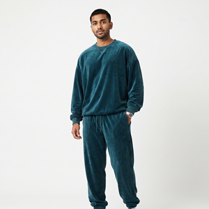 Men's Velvet Hooded Solid Heavyweight <b>Tracksuit</b> Set Full Sleeve Loose Fit Casual Wear Winter Sweatpants Drawstring - Product Image 1