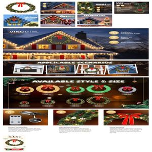 Ghirlanda Natalizia Verde da Giardino 60 Pollici con 220 Luci e 600 Rami in PVC per Decorazioni - Product Image 4