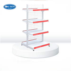 One Tech Wholesale 4-tier WIRE MESH DOUBLE-SIDED GONDOLA SHELF Powder Coated Anti Rust Non-Slip Multipurpose Retail Supermarket - Product Image 1