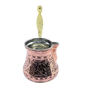 Cafetera Turca de Cobre de Alta Calidad, Forma Redonda, Diseño Tradicional con Asa de Latón, Herramienta para Café y Té - Product Image 1