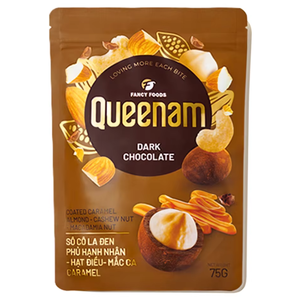 Chocolate Dragee al por mayor del fabricante OEM/ODM HALAL 75G, bocadillo de frutos secos con chocolate negro, caramelo, almendras, anacardos y macadamia - Product Image 1