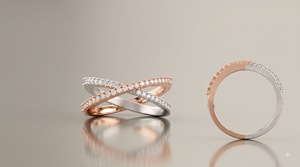 Anillo Moderno y Elegante de Dos Tonos con Diamantes Cruzados, Pavé Brillante, Oro Rosa y Oro Blanco, Certificado IGI, Diseño Infinito, OEM ODM - Product Image 2