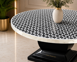 Table à manger ronde moderne en bois avec détails en agate et design rotatif pour 4 personnes, meubles de salon - Product Image 2