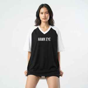 Women's Black White Half Sleeve <b>V</b>-<b>Neck</b> <b>Oversized</b> <b>T</b>-<b>Shirt</b> Loose Fit Cotton Jersey Print Logo Top - Product Image 4