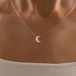 Collar de plata de ley 925 con luna creciente y ópalo, chapado en oro de 14 quilates, joyería de ópalo blanco y azul para mujer, regalo. - Product Image 2
