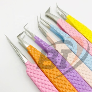 Pinzas de extensión de pestañas profesionales de alta calidad con recubrimiento en polvo personalizado, Punta puntiaguda de acero inoxidable con etiqueta privada - Product Image 2