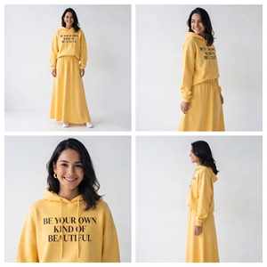 ชุดเซ็ตกระโปรงยาวและเสื้อฮู้ดผู้หญิง สไตล์ลำลอง ผ้าฝ้ายฟลีซ 100% แขนยาว เอวยางยืดปานกลาง ลายพิมพ์ พร้อมกระโปรงยาว - Product Image 3