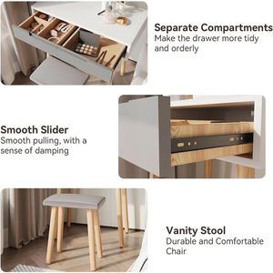 Adjustable Brightness Makeup Vanity Table Set with Cushioned Stool Free Make Bright Mirror Dressing Table with Comfort Features - Product Image 6