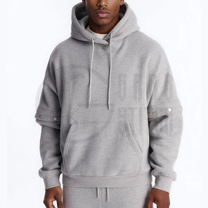 Ensemble de survêtement premium 2-en-1 avec sweat à capuche, coupe oversize, en molleton de coton épais 450 GSM, manches détachables, personnalisable OEM - Product Image 4