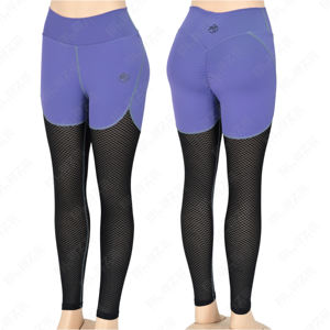 Leggings de yoga con cintura elástica, mallas de yoga con panel de malla de color contrastante - Product Image 1