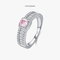 S925 Silberner Halo-Ring mit rosa Saphir und Moissanit-Edelsteinen im Oval- und Baguette-Schliff für Damen, Verlobungs- und Hochzeitsschmuck.