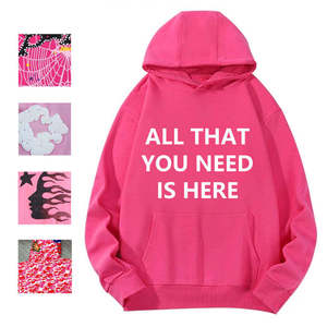 Custom Oversized Pink Streetwear Hoodie <b>Mens</b> Heavyweight Fleece Puff Print Graphic <b>Pullover</b> Spider Web Unisex Y2K Sweatshirt Top - Product Image 1