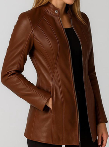 Veste décontractée pour homme en cuir véritable, col montant, logo frontal, chauffante, séchage rapide, respirante, longueur standard, hiver - Product Image 2