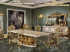ชุดรับประทานอาหารสไตล์อิตาลี Rococo หรูหราสีเงินชุดเฟอร์นิเจอร์ห้องอาหารระดับไฮเอนด์ชุดรับประทานอาหารแกะสลักแบบคลาสสิกในผิวแพลทินัม - Product Image 4