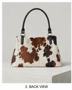 Sac fourre-tout hobo en cuir véritable à imprimé vache, avec poignée rigide détachable, grande capacité, fermeture éclair, bandoulière arquée, unisexe - Product Image 1