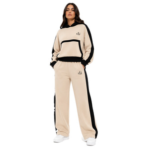 Ensemble de survêtement décontracté pour femme, tons neutres, avec panneaux contrastants sur la capuche et les manches, et pantalon droit décontracté – Fabricant en marque blanche - Product Image 1