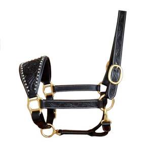 SIE Harnais de cheval en cuir véritable avec muserolle artisanale, collier de tête réglable, quincaillerie en laiton massif, équipement équestre haut de gamme - Product Image 1