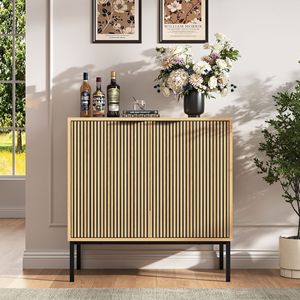 Credenza Moderna Minimalista in Legno con Dettagli in Marmo e Ripiani Regolabili per Cucina, Soggiorno, Ingresso - Product Image 1