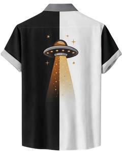 Chemise boutonnée à manches courtes personnalisée avec imprimé spatial rouge bordeaux et blanc, décontractée, pour homme, été, fabrication OEM, fourniture en gros - Product Image 2