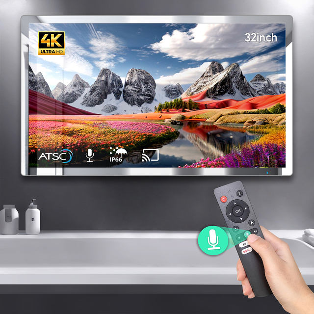Mirror TV 4K With IP66 Waterproof and Voice Control for Hotels, Barbershops, and Salons