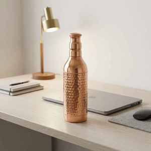 Pure Copper Eco-Friendly <b>1L</b> Unique Work Drinkware Ayurveda Yoga Benefits Copper <b>Water</b> <b>Bottle</b> Hammered Finish Portable Modern - Product Image 4