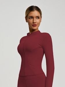 Veste de sport de yoga pour femme, grande taille, unie, à manches longues, respirante, sans couture, épaisse, avec fermeture éclair - Product Image 5