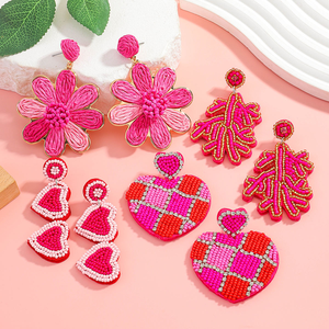 Joyería de Moda Estilo Bohemia para el Día de San Valentín, Hecha a Mano con Rafia y Cuentas, con Diseño de Girasol y Corazón Floral Colorido, para Verano y Playa - Product Image 3
