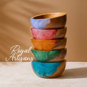Bols en bois et résine polis faits à la main, très vendus, durables, style américain, bols décoratifs pour fruits et salades, articles de cuisine - Product Image 1
