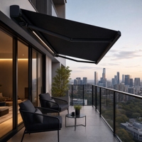 Auvent rétractable motorisé pour balcon extérieur, terrasse, avec cadre en alliage d'aluminium, voile en HDPE, télécommande, imperméable