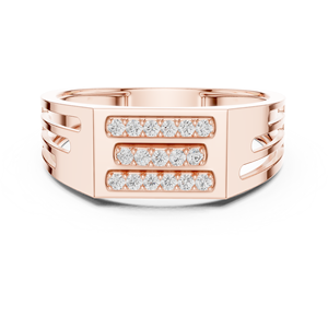 แหวนเพชรทรงสามเหลี่ยมแบบ Imperial Triple Bar ผลิตในห้องปฏิบัติการ ตัวเรือนทองคำกุหลาบ 18 กะรัต ชุบโรเดียม รับรองโดยบุคคลที่สาม เหมาะสำหรับงานแต่งงาน/งานหมั้น/ของขวัญ/ใช้ในชีวิตประจำวัน - Product Image 1