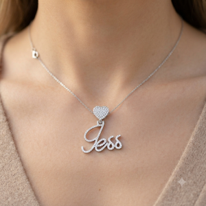 925 Silver Cursive Script Customizable Iced Moissanite Diamond Custom Initial Letter Romantic Heart Bail <b>Pendant</b> Necklace Charms - Product Image 1