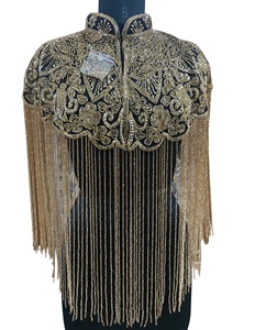Poncho en maille respirante orné de perles scintillantes pour femme, manches chauve-souris, col mandarin, style vintage, grande taille, pour soirée - Product Image 1