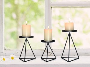Modern <b>Black</b> Pillar Candle Holder Set 3 Pieces Geometric <b>Candlestick</b> Stands for Wedding Table Centrepiece and Home Decor - Product Image 4