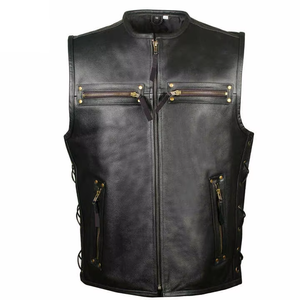 Club Style Embroidered Breathable Leather Motorcycle Biker Vest with Side Laces Summer Casual Outer Wear - Product Image 2